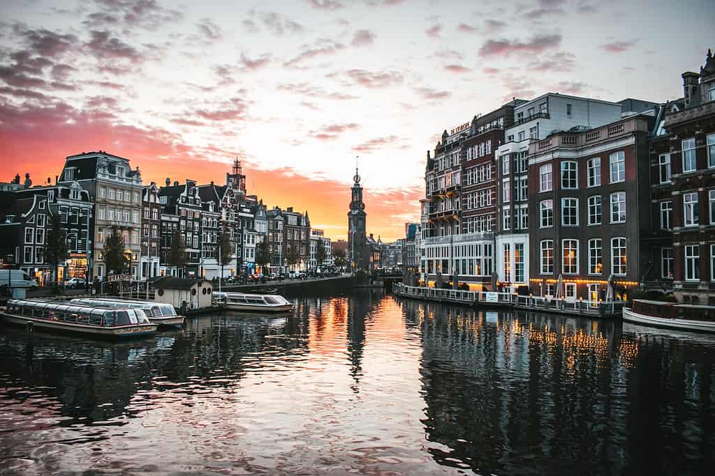 Amsterdam canal at Sunset