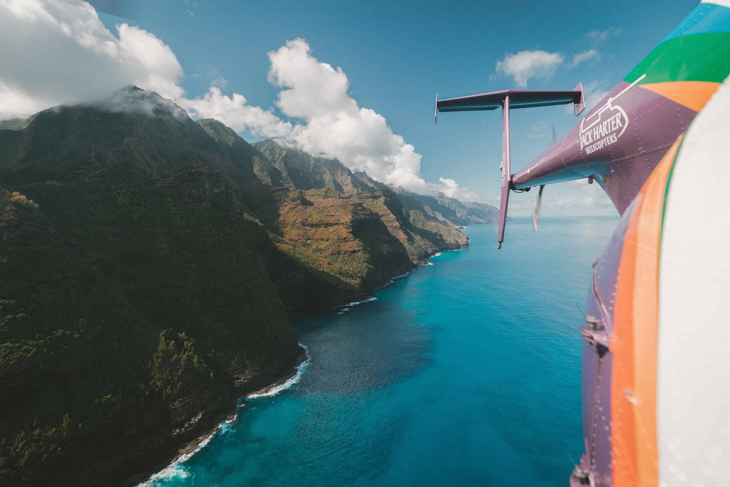 The Kauai shoreline from a helicopter.