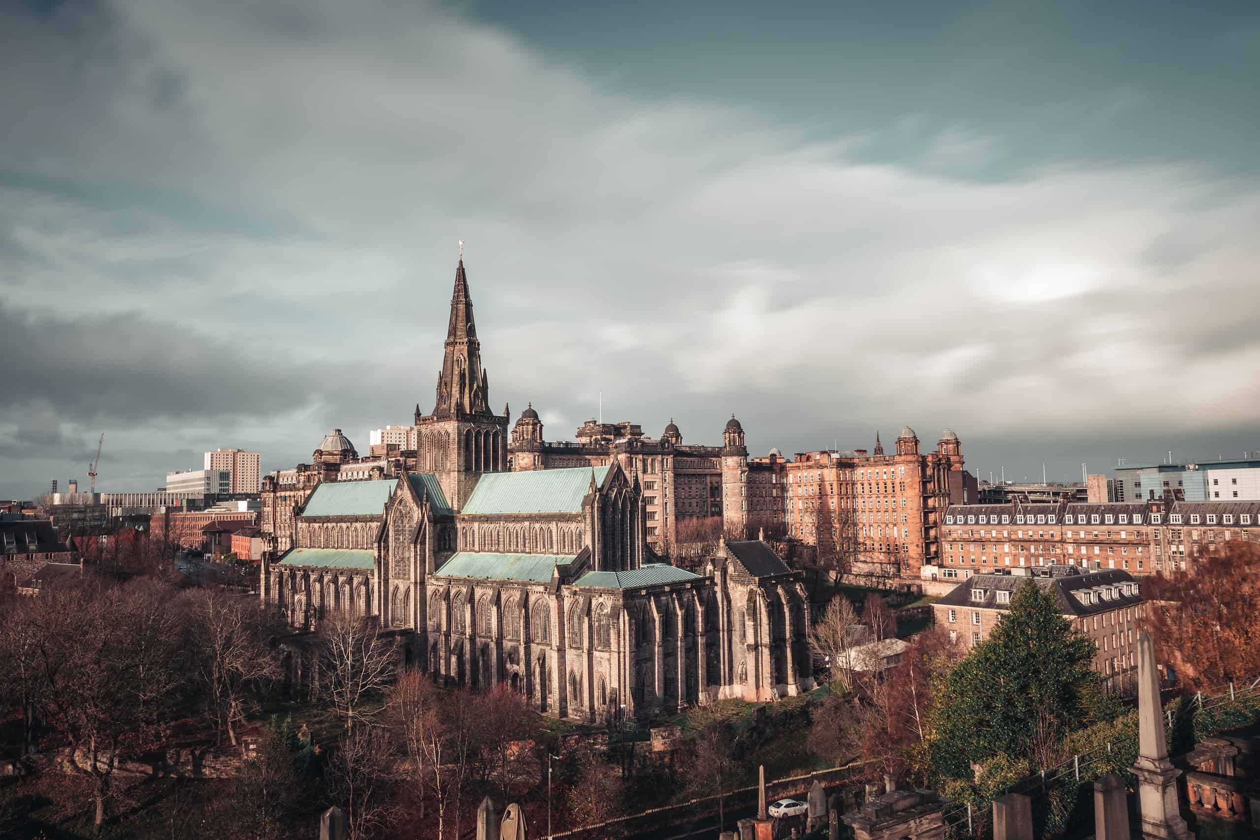 A moody skyline with a cathedral in Glasgow