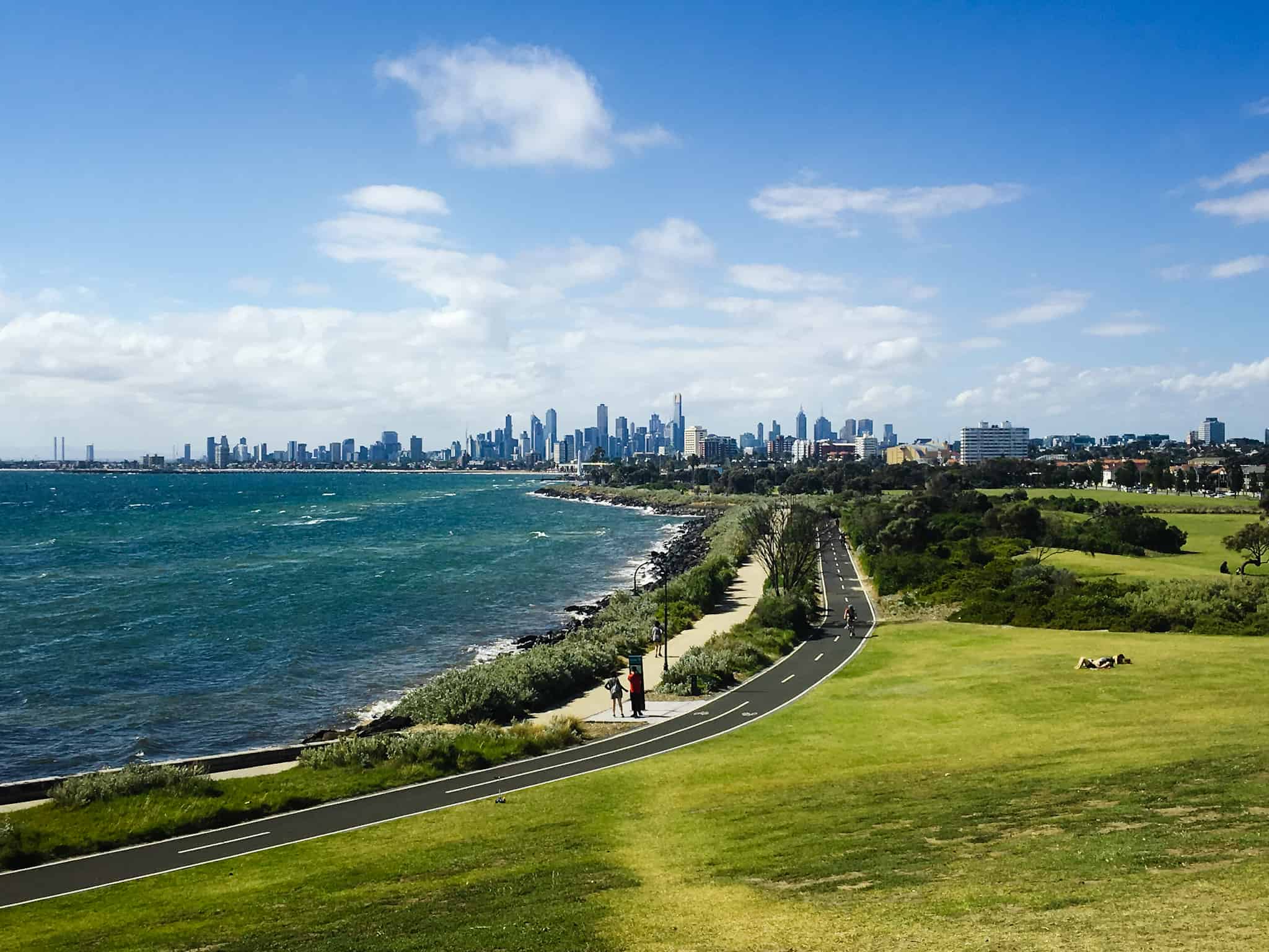 The Melbourne Skyline and beach.