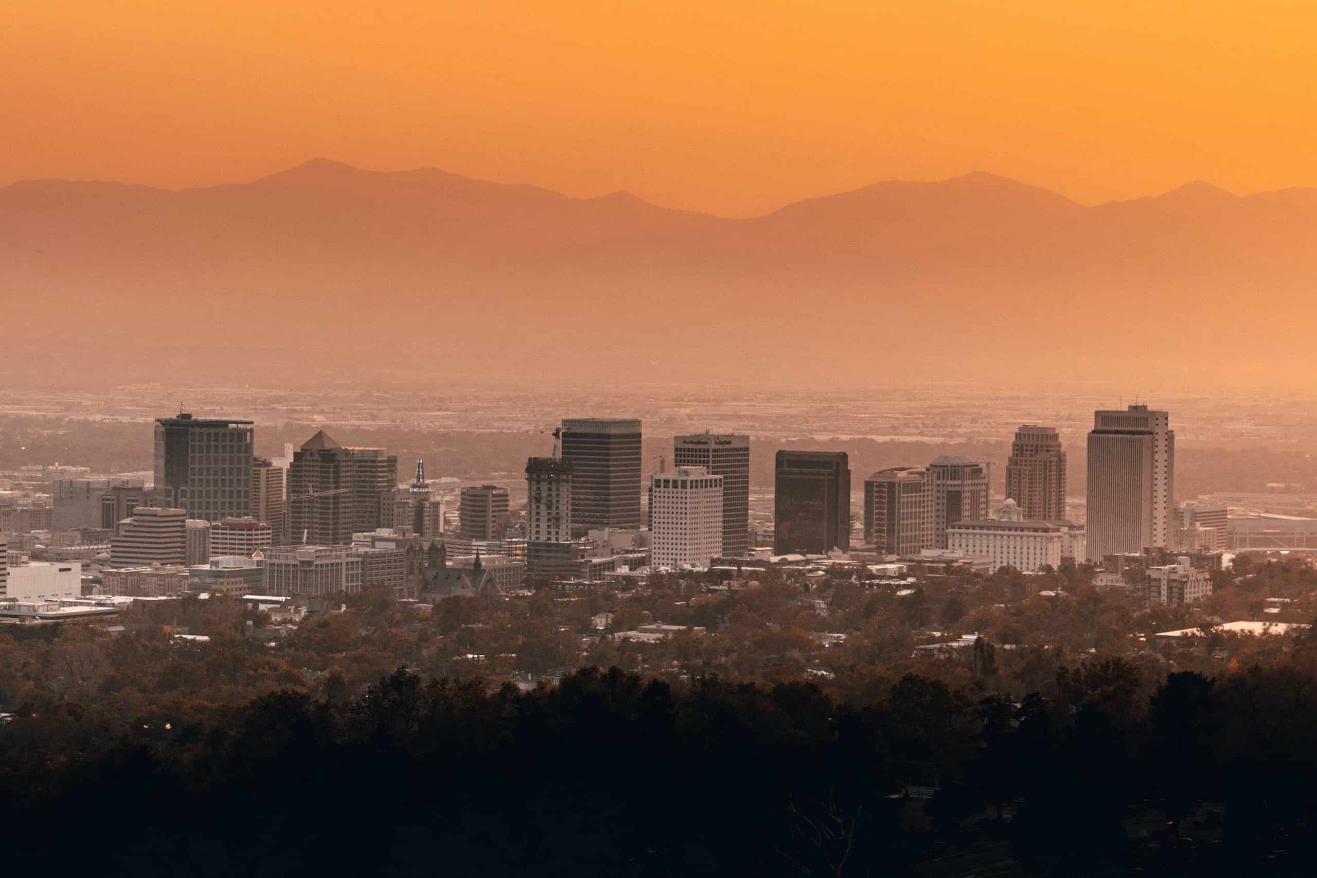 A beautiful sunset over the Salt Lake City skyline.