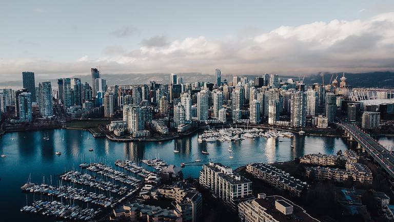 Aerial view of the Vancouver skyline.