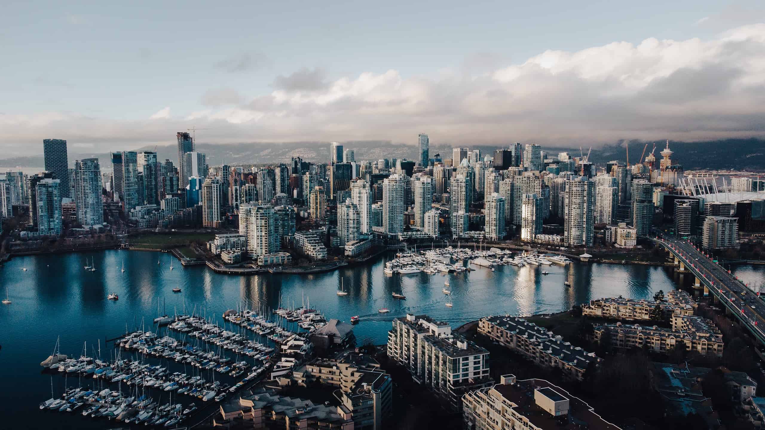 Aerial view of the Vancouver skyline.