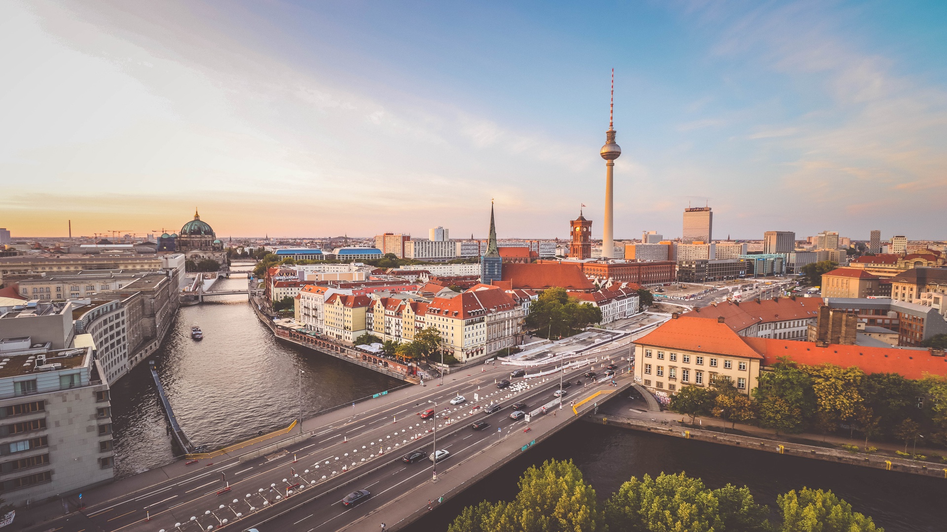 Berlin skyline over the river