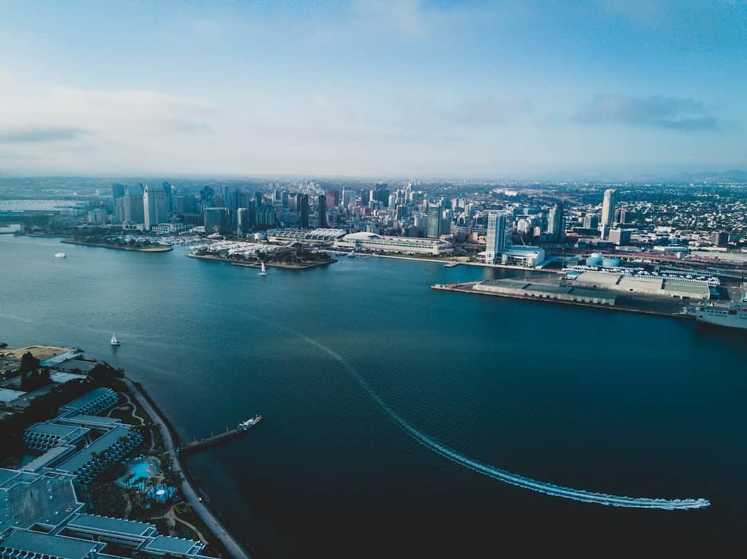 The San Diego skyline in the harbor.