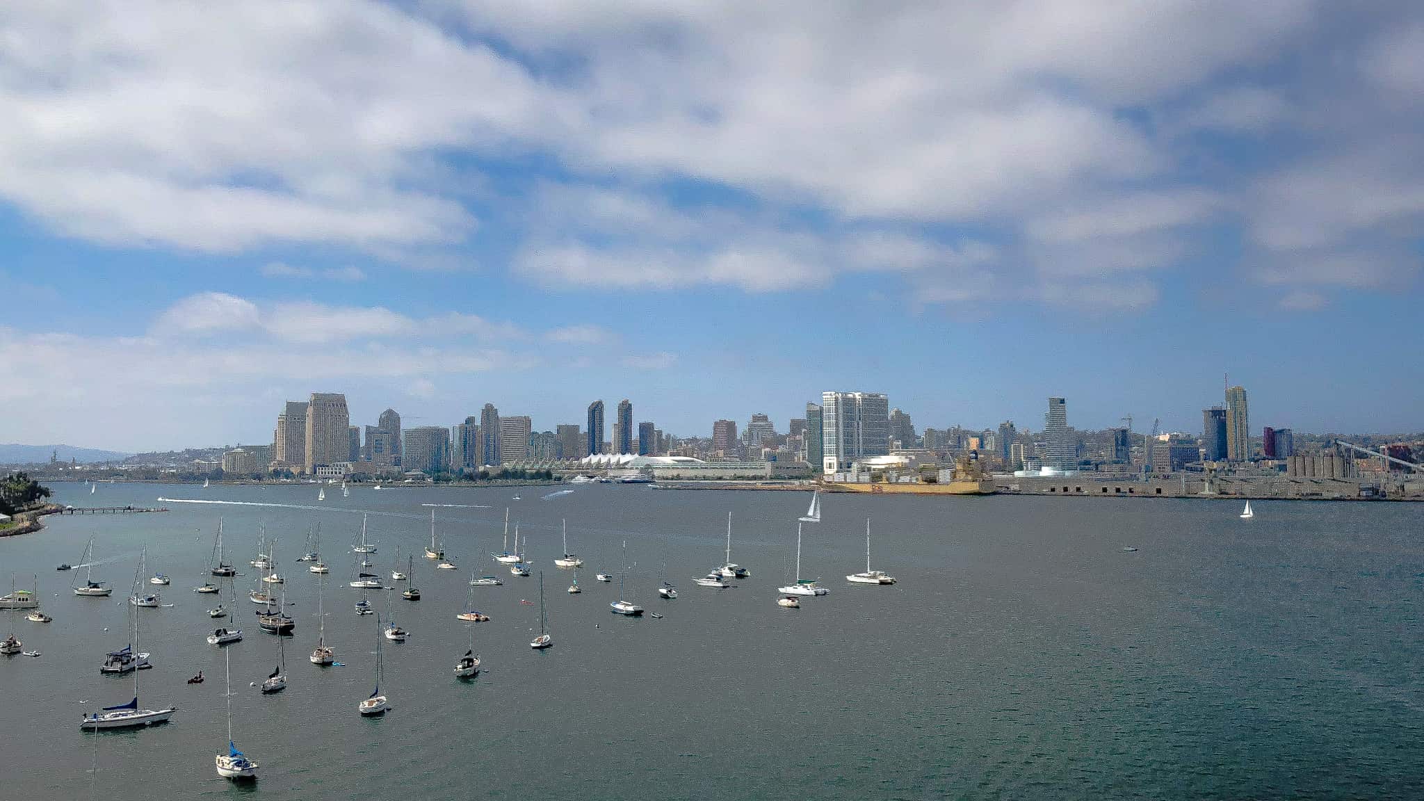 The San Diego skyline from the bridge.