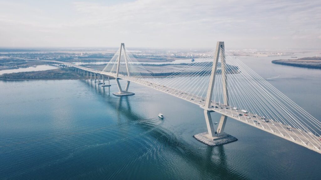 The Arthur Ravenel Jr. Bridge is a cable-stayed bridge over the Cooper River in South Carolina, US, connecting downtown Charleston to Mount Pleasant, Charleston, North Carolina, USA