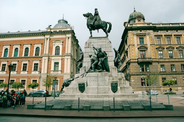 Kraków, a southern Poland city near the border of the Czech Republic, is known for its well-preserved medieval core and Jewish quarter.