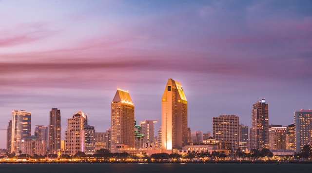 The San Diego skyline in the harbor.